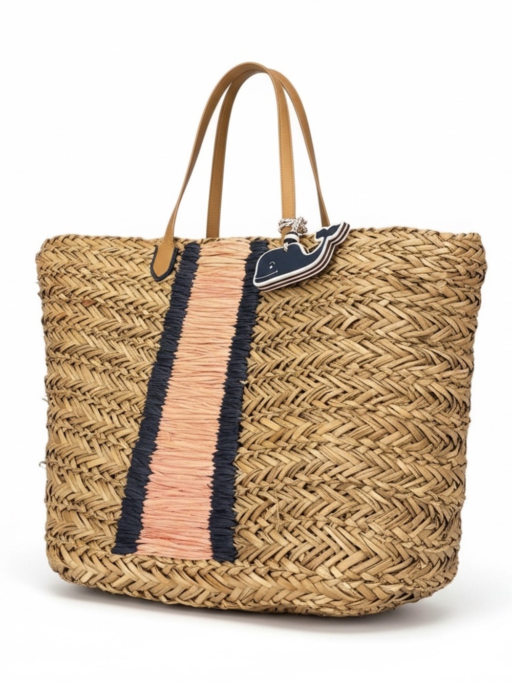 Vineyard Vines Target Large Woven Beach Tote Pink Navy Stripe Whale Charm